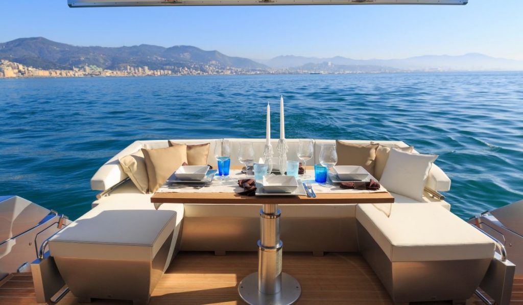 table setting in a beautiful yacht